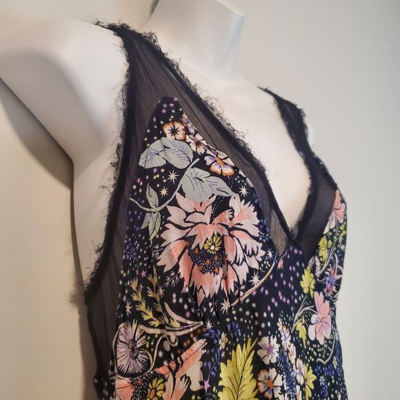 Free People Intimately Dress Medium Black Floral Longwood Slip Fairy Whimsy Boho - Picture 6 of 15